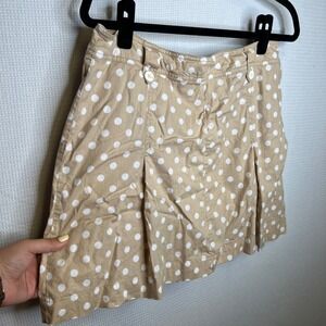 White‎ Stag Women's 14 Khaki White Polka Dot Skort Pleated Stretch Casual